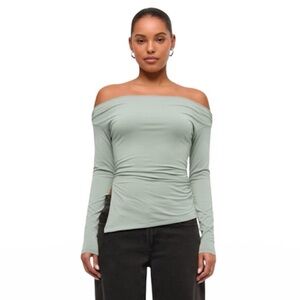 Abercrombie & Fitch Cotton Blend Off Shoulder Asymmetrical Draped Top XS green